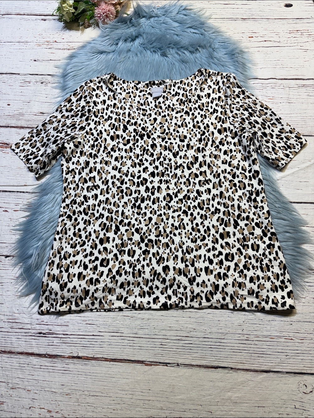 Chico's Animal Print Short Sleeve Top sz L